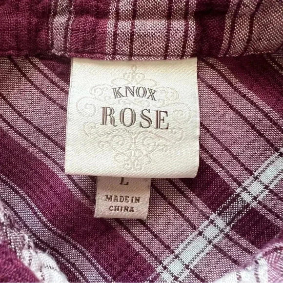 Knox Rose Womens L Waffle Knit Flannel Long Sleeve Plaid Button Up Purpl… - Picture 4 of 10